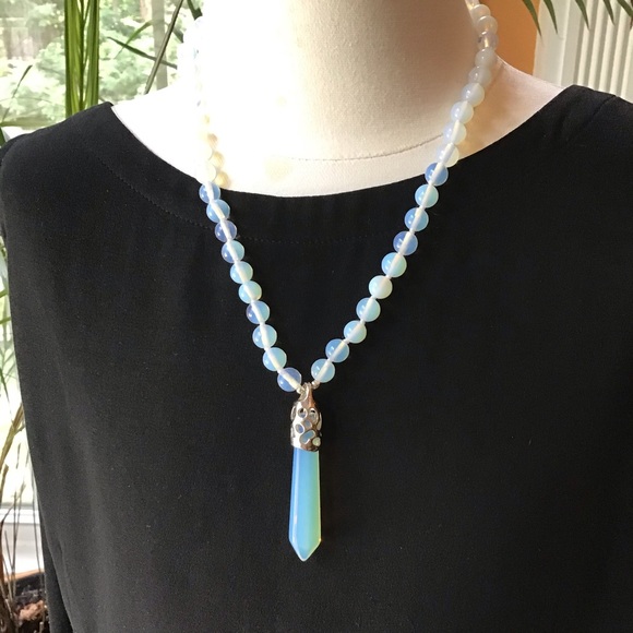 Boho Natural Opalite Pendant STATEMENT NECKLACE - Picture 6 of 6